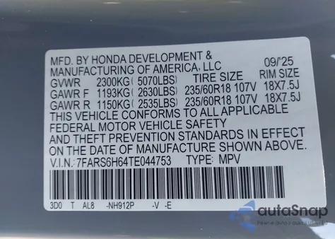 2026 Honda Cr-V Hybrid Awd Trailsport from USA, damaged, VIN 7FARS6H64TE044753